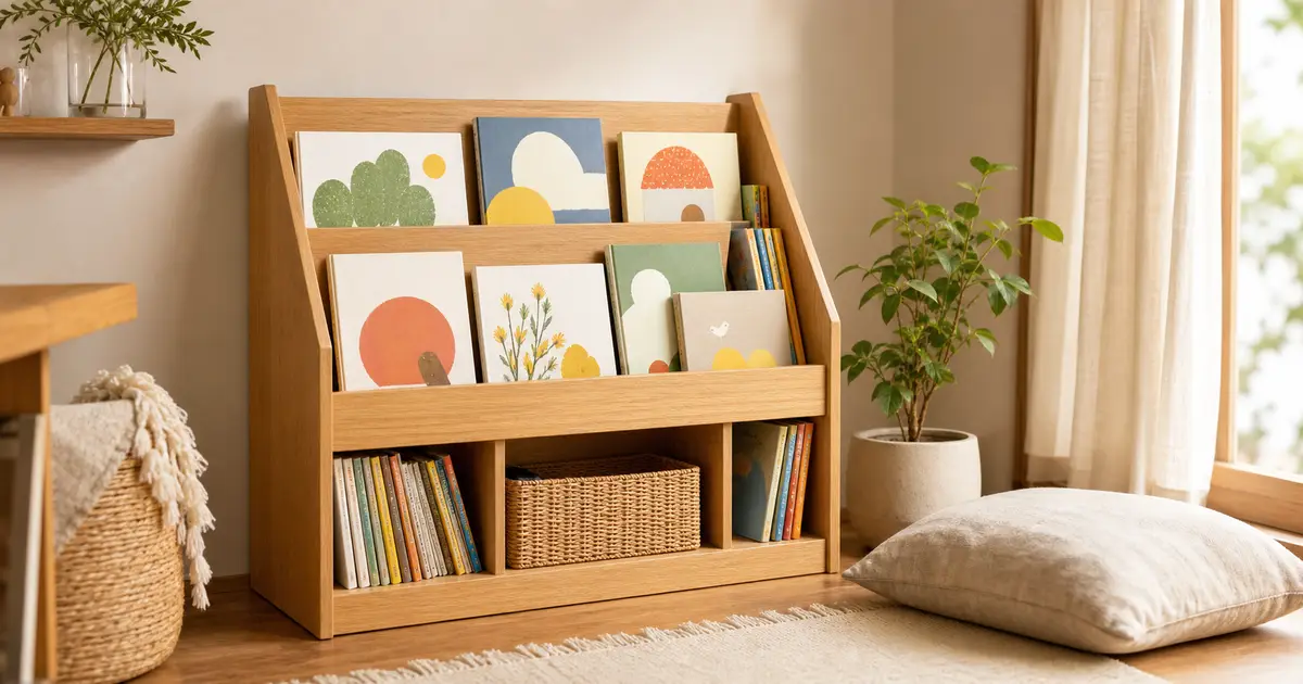 4歳の絵本棚に自分で絵本を戻すイメージ